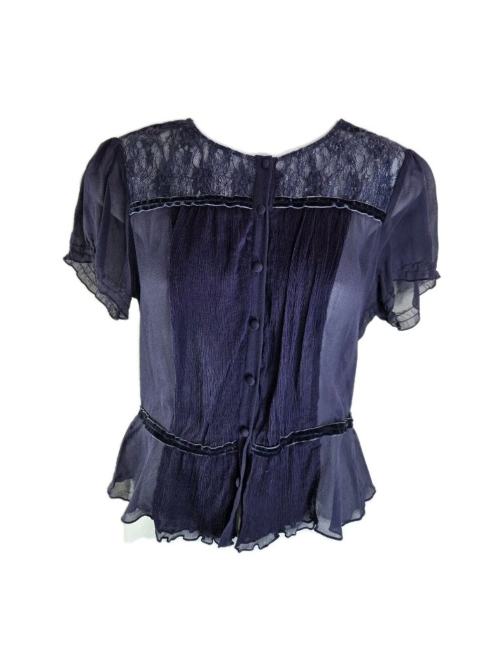 Vtg 90s Calvin Klein Blue Silk Coquette Whimsigoth Fairy Romantic Blouse
